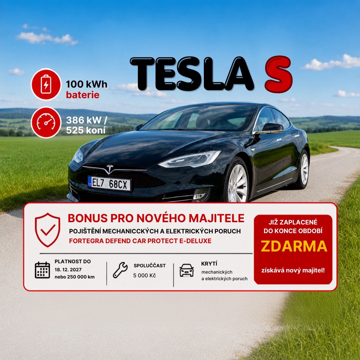 Tesla Model S, 100D + poj.prodl záruka 2028