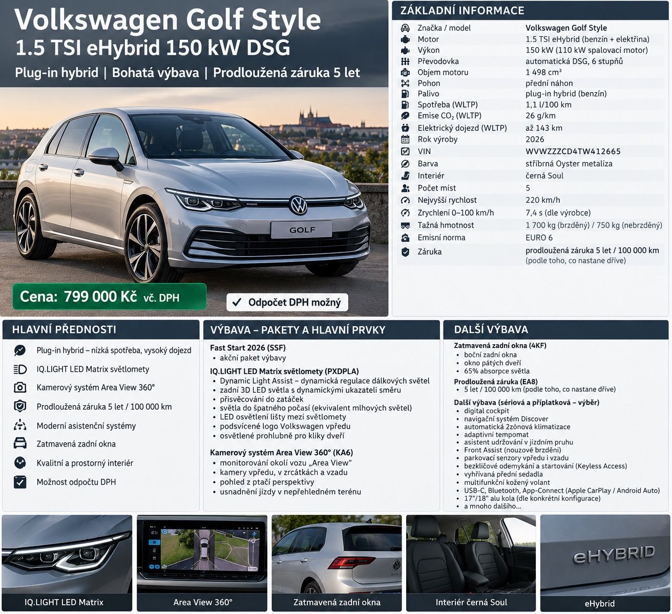 Volkswagen Golf, eHybrid,150 kW,DSG,360°,Matrix - fotka 5